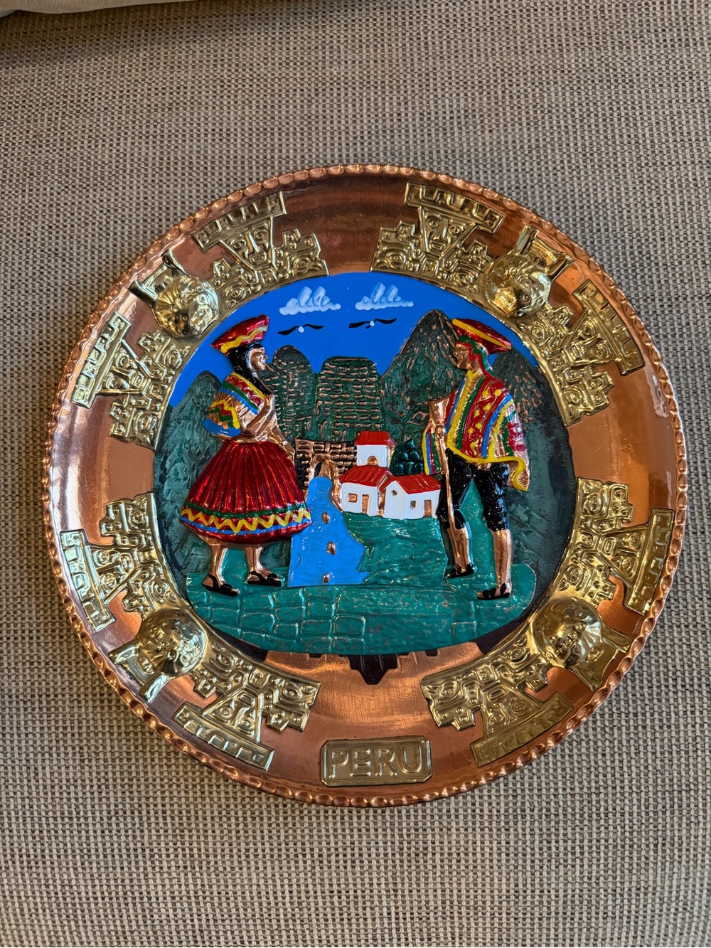 Vintage Peruvian Copper Decorative Wall Plate